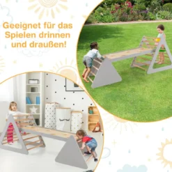 3 in 1 Kletterspielzeug-Set für Kleinkinder Kletterdreieck & Leiter & Rutsche Klettergerüst Grau