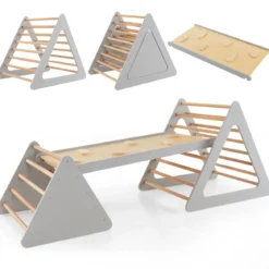 3 in 1 Kletterspielzeug-Set für Kleinkinder Kletterdreieck & Leiter & Rutsche Klettergerüst Grau