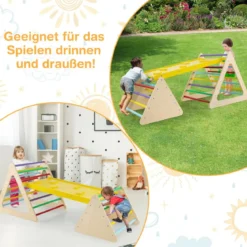 3 in 1 Kletterspielzeug Set mit Kletterdreieck & Leiter & Rutsche Klettergerüst Bunt