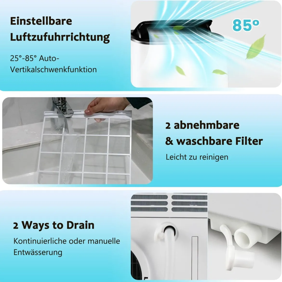 5 in 1 Klimaanlage mit Abluftschlauch 24H-Timer 14000BTU Mobiles Klimagerät für Raumgröße bis 30㎡