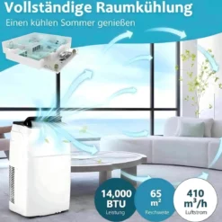 5 in 1 Klimaanlage mit Abluftschlauch 24H-Timer 14000BTU Mobiles Klimagerät für Raumgröße bis 30㎡