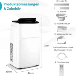 5 in 1 Klimaanlage mit Abluftschlauch 24H-Timer 14000BTU Mobiles Klimagerät für Raumgröße bis 30㎡