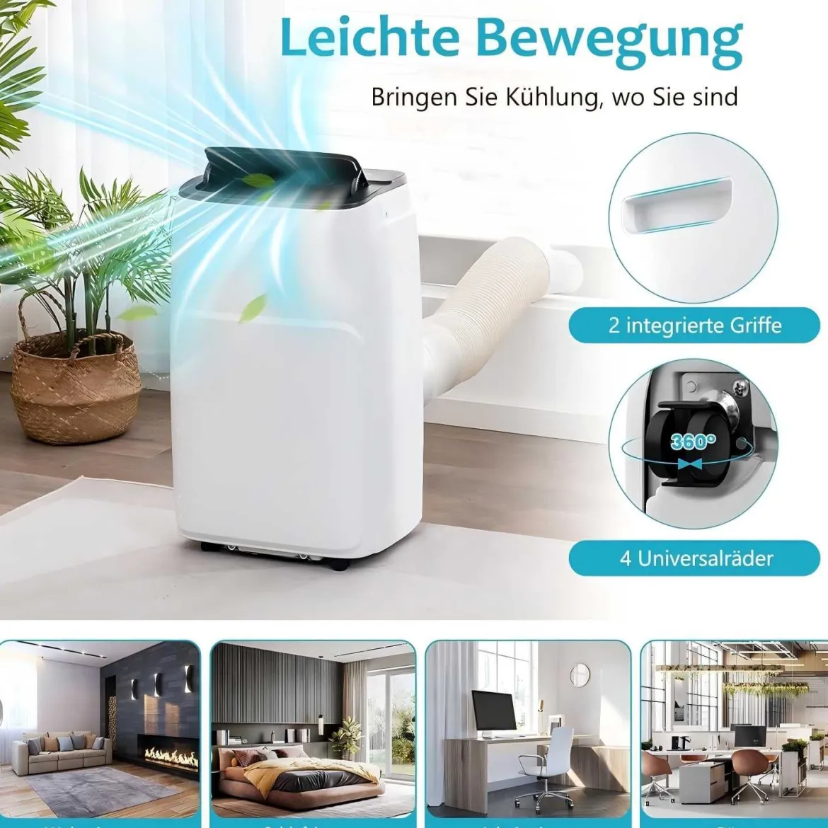 5 in 1 Klimaanlage mit Abluftschlauch 24H-Timer 14000BTU Mobiles Klimagerät für Raumgröße bis 30㎡