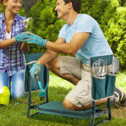 2 in 1 Kniebank für Gartenarbeit mit 2 Werkzeugtaschen Klappbar 58 x 27,5 x 50 cm Grün