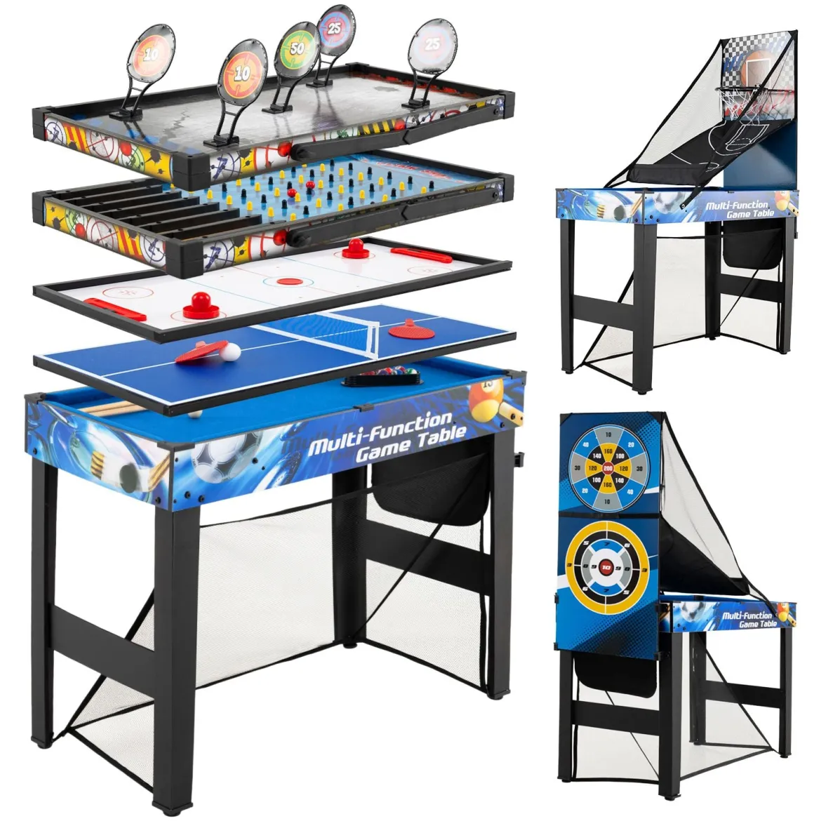 10-in-1 Kombi-Spieltisch-Set Multi-Spieltisch-Set mit Billard Hockey Tischtennis Basketball Fußball Schießen Flipper Darts