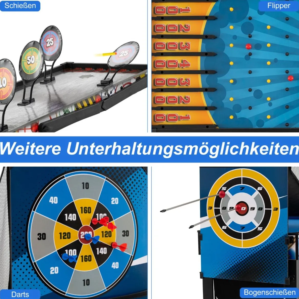 10-in-1 Kombi-Spieltisch-Set Multi-Spieltisch-Set mit Billard Hockey Tischtennis Basketball Fußball Schießen Flipper Darts