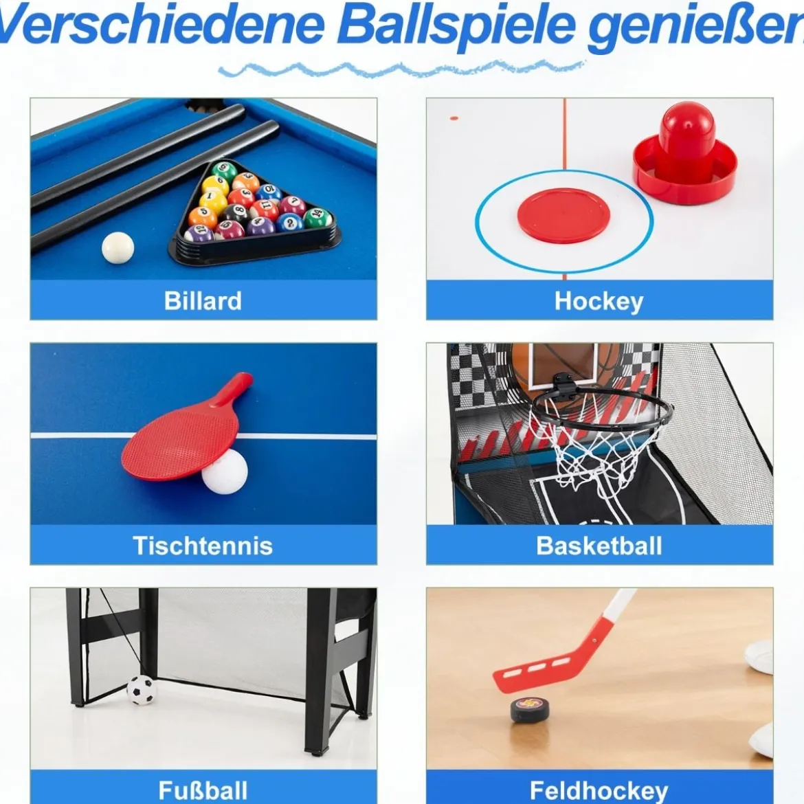 10-in-1 Kombi-Spieltisch-Set Multi-Spieltisch-Set mit Billard Hockey Tischtennis Basketball Fußball Schießen Flipper Darts