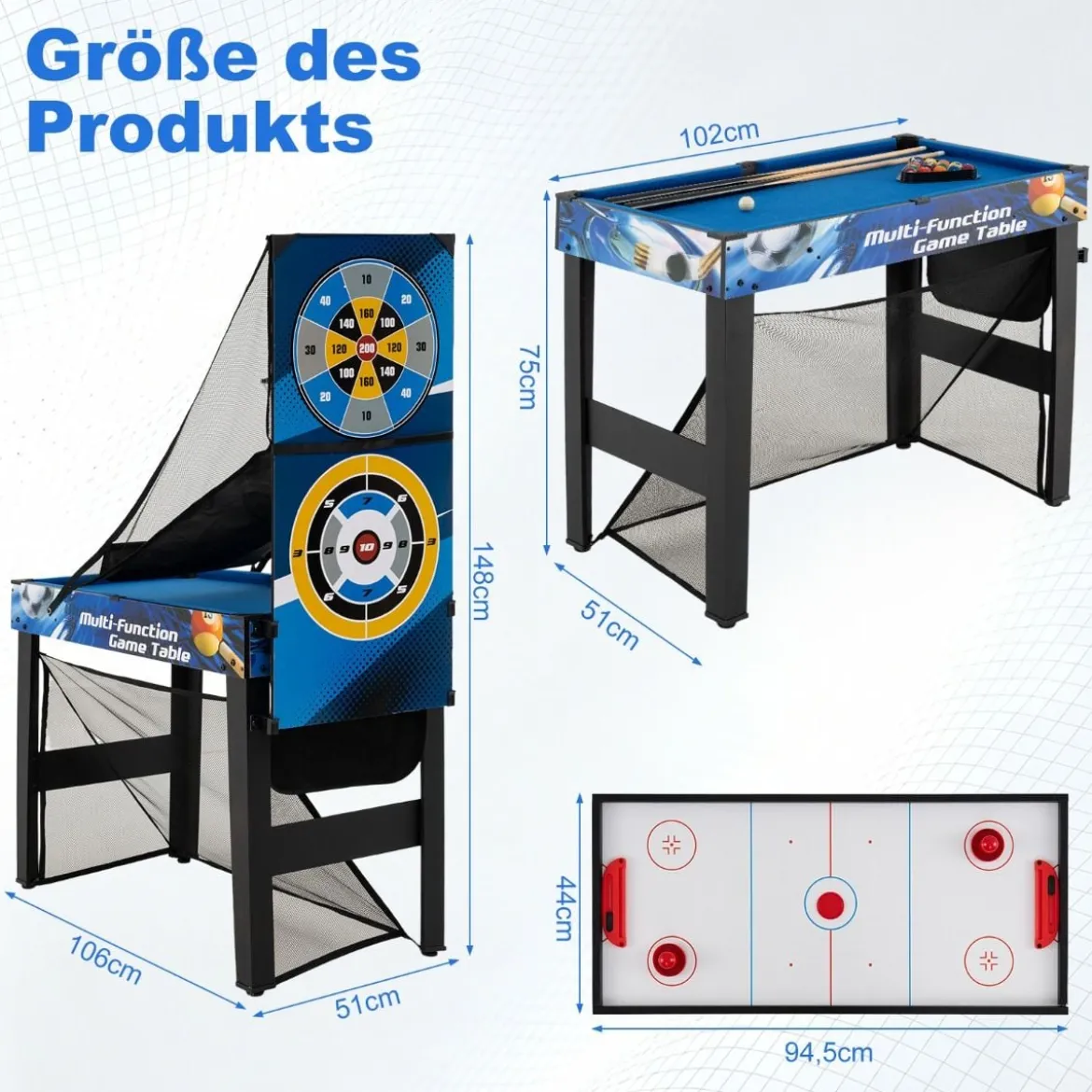 10-in-1 Kombi-Spieltisch-Set Multi-Spieltisch-Set mit Billard Hockey Tischtennis Basketball Fußball Schießen Flipper Darts