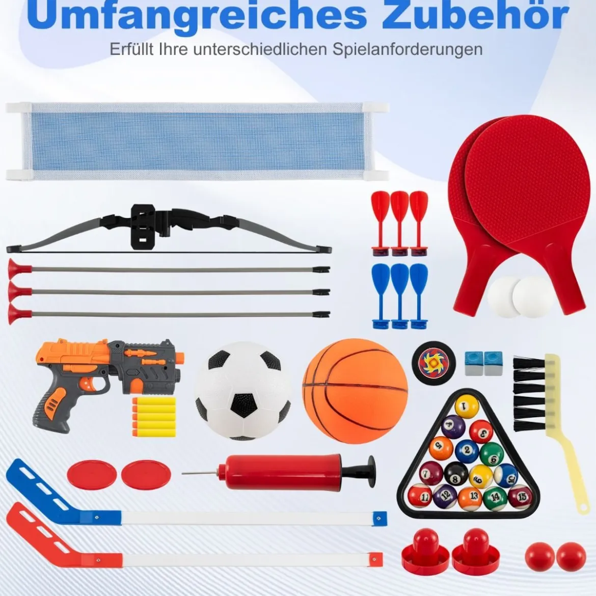 10-in-1 Kombi-Spieltisch-Set Multi-Spieltisch-Set mit Billard Hockey Tischtennis Basketball Fußball Schießen Flipper Darts