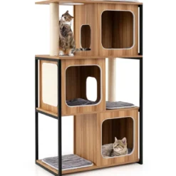 2 in 1 Kratzbaum Katzenhaus 3 Etagen Katzenbaum mit Abnehmbaren Kissens & Katzenhöhle