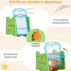 3 in 1 Kunststaffelei für Kinder mit Bücherregal Doppelseitige Kindertafel mit Kreidetafel