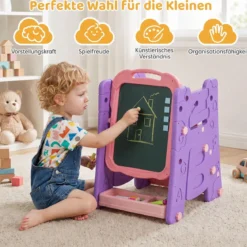 3 in 1 Kunststaffelei für Kinder mit Bücherregal Doppelseitige Kindertafel mit Kreidetafel