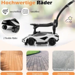 3-in-1 Lamborghini Rutschauto Schiebauto mit Scheinwerfern & Musik & Stauraum Weiß/Schwarz/Rosa