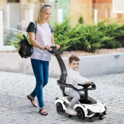 3-in-1 Lamborghini Rutschauto Schiebauto mit Scheinwerfern & Musik & Stauraum Weiß/Schwarz/Rosa