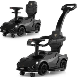 3-in-1 Lamborghini Rutschauto Schiebauto mit Scheinwerfern & Musik & Stauraum Weiß/Schwarz/Rosa