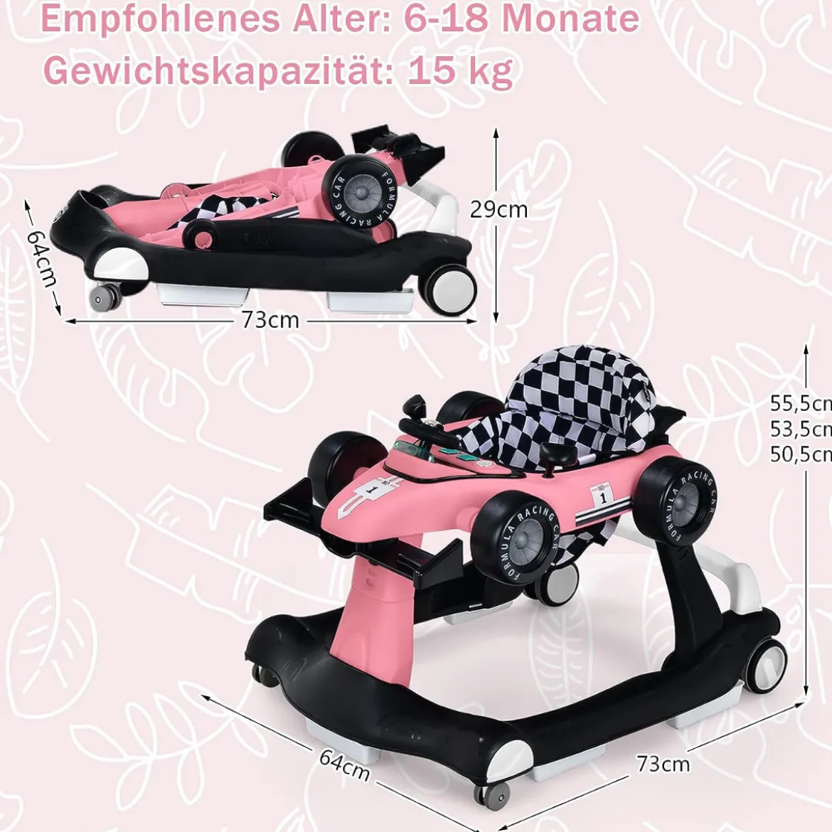 4 in 1 Lauflernhilfe Lauflernwagen Klappbar mit Einstellbarer Höhe 15kg Belastbar