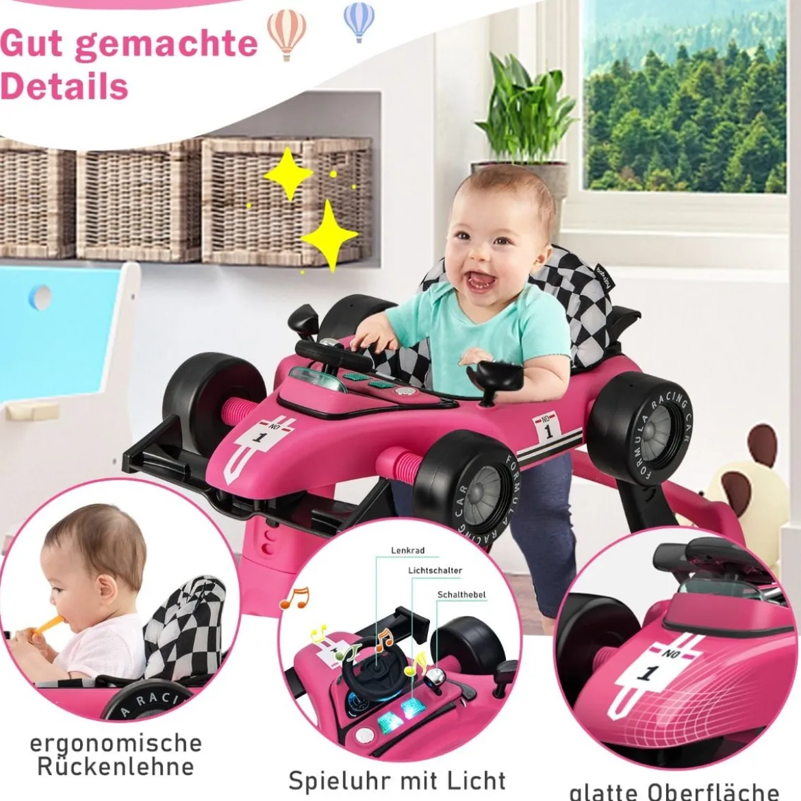 4 in 1 Lauflernhilfe Lauflernwagen Klappbar mit Einstellbarer Höhe 15kg Belastbar