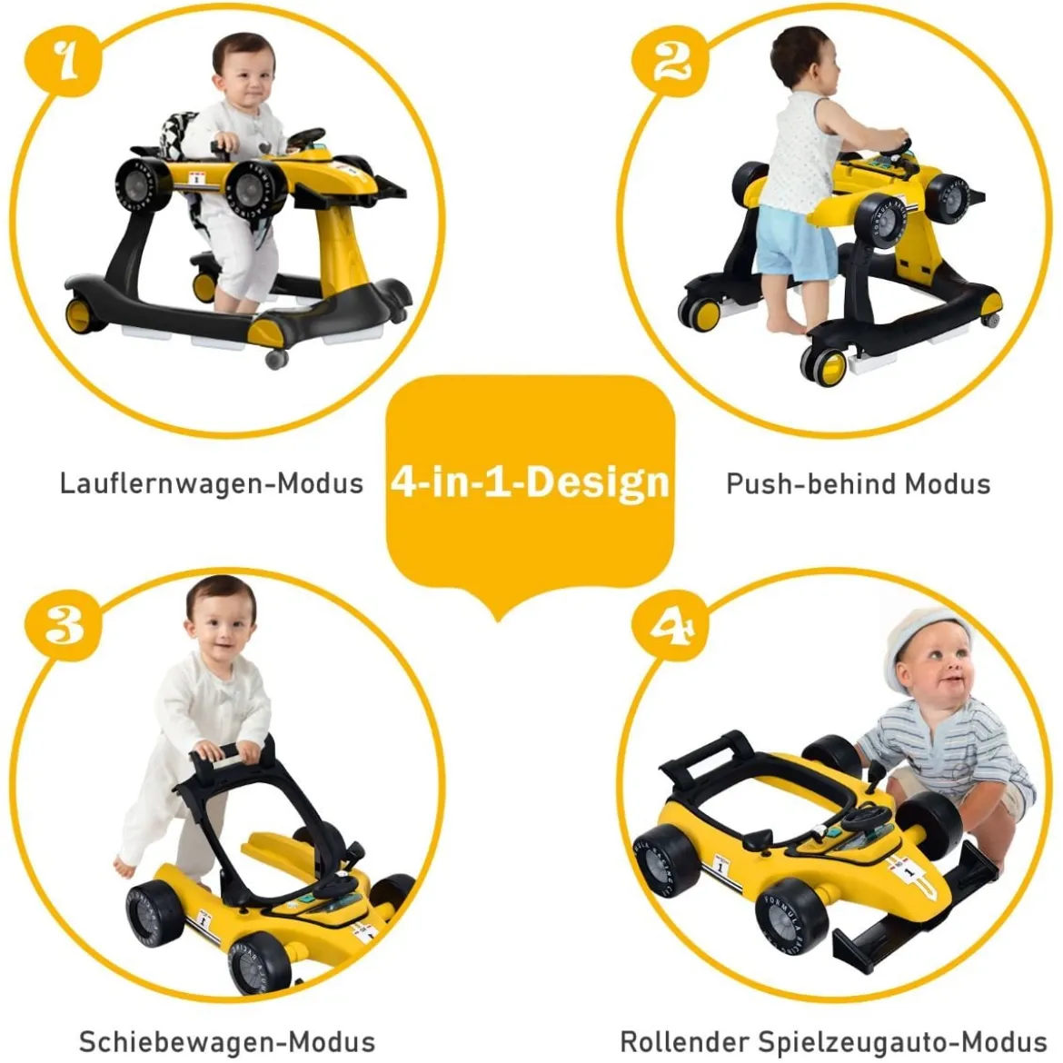 4 in 1 Lauflernhilfe Lauflernwagen Klappbar mit Einstellbarer Höhe 15kg Belastbar