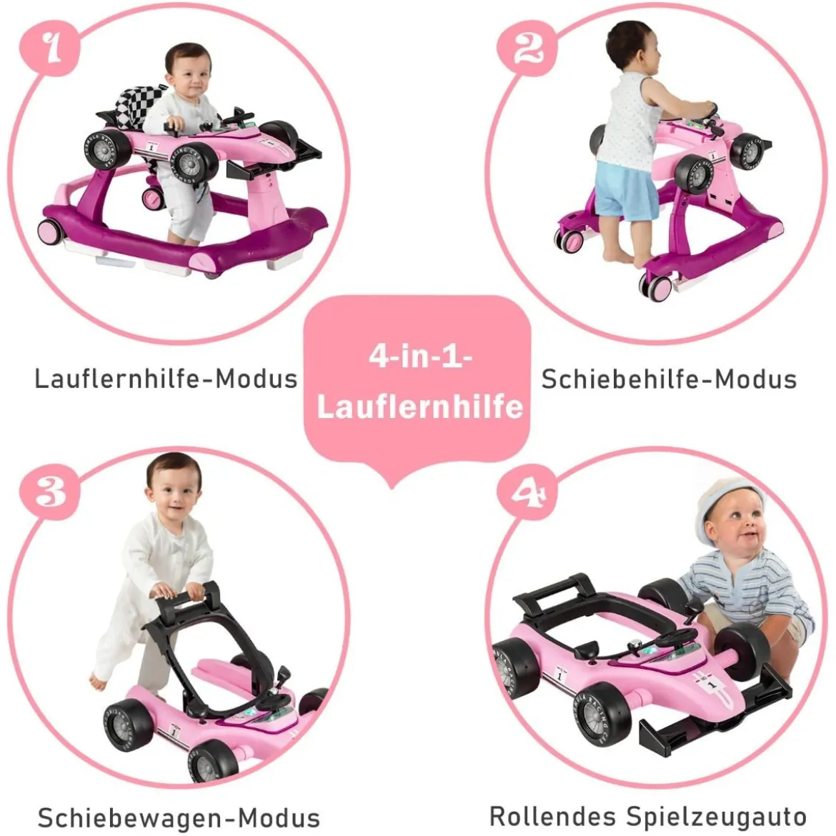 4 in 1 Lauflernhilfe Lauflernwagen Klappbar mit Einstellbarer Höhe 15kg Belastbar