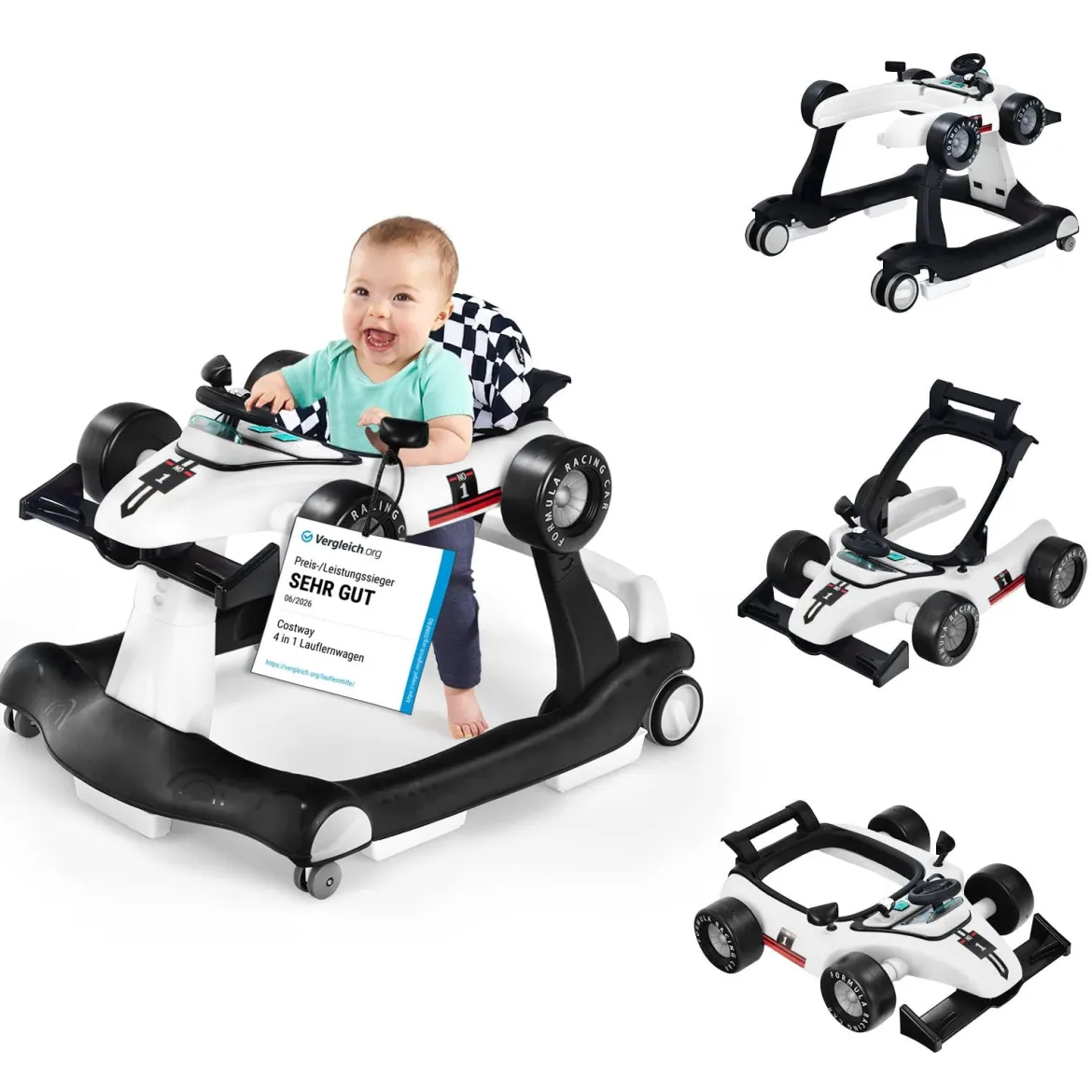 4 in 1 Lauflernhilfe Lauflernwagen Klappbar mit Einstellbarer Höhe 15kg Belastbar