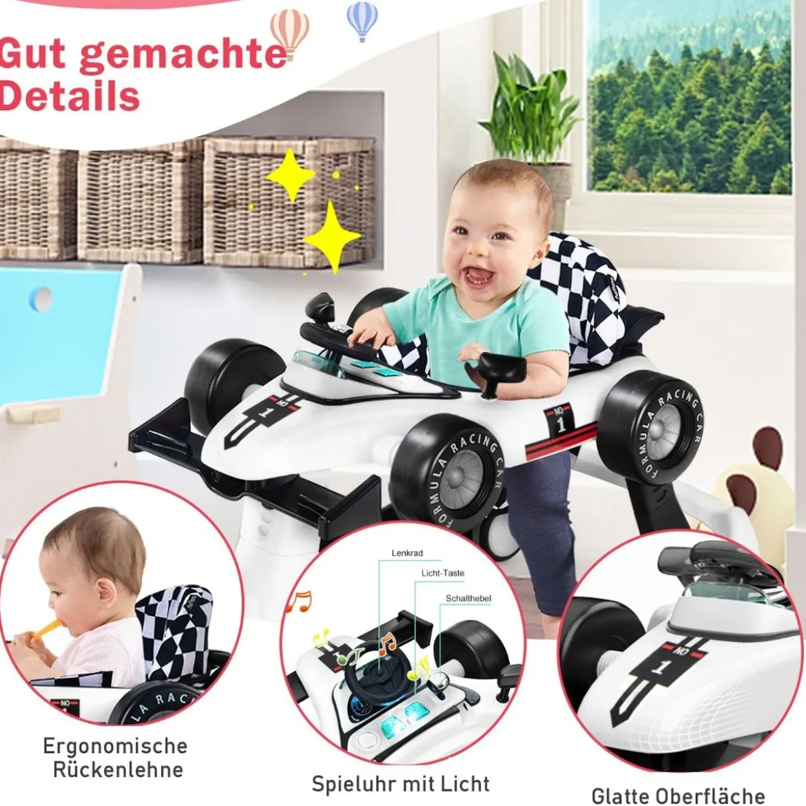 4 in 1 Lauflernhilfe Lauflernwagen Klappbar mit Einstellbarer Höhe 15kg Belastbar