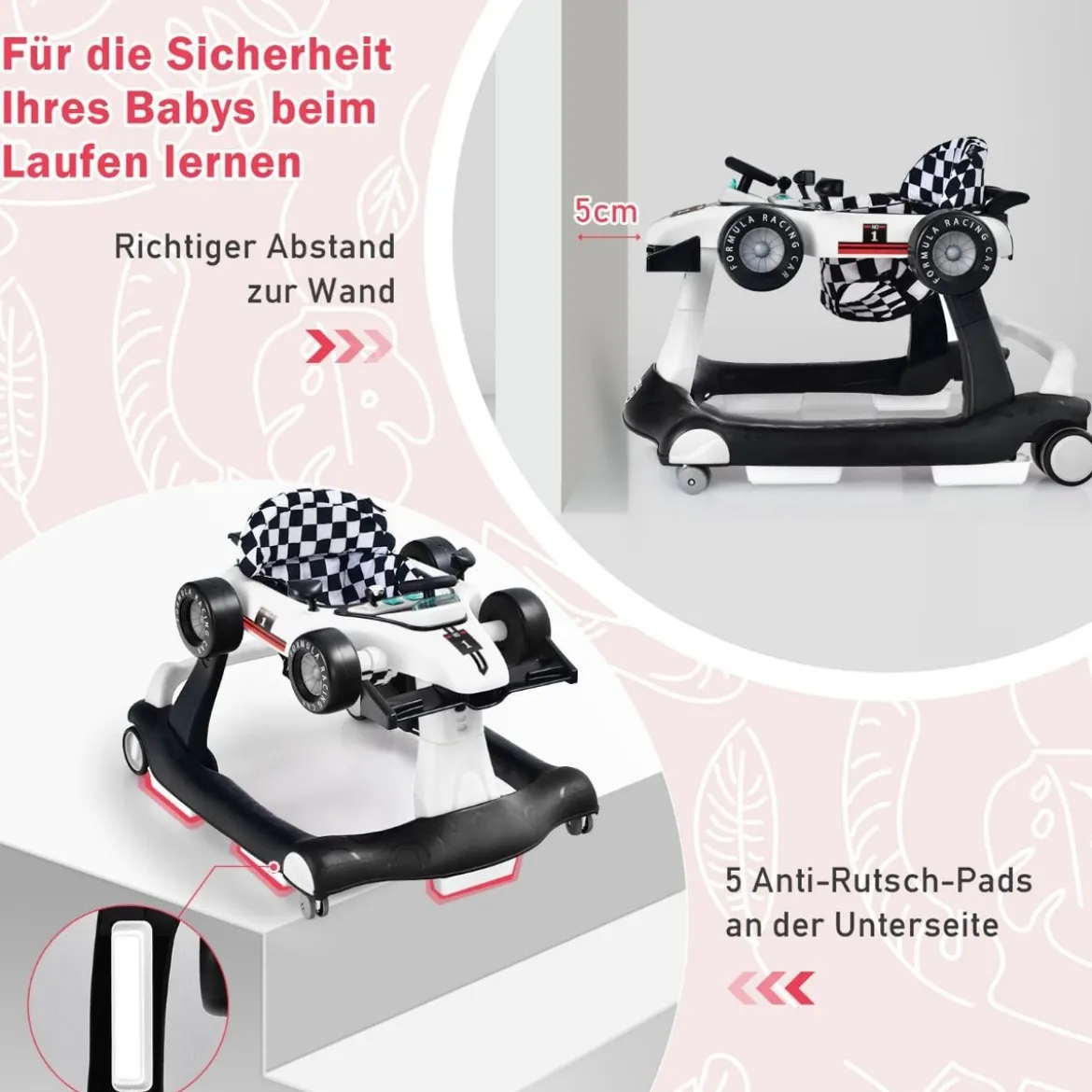 4 in 1 Lauflernhilfe Lauflernwagen Klappbar mit Einstellbarer Höhe 15kg Belastbar