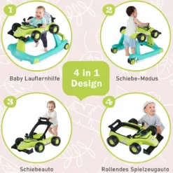 4 in 1 Lauflernhilfe Lauflernwagen Klappbar mit Einstellbarer Höhe 15kg Belastbar