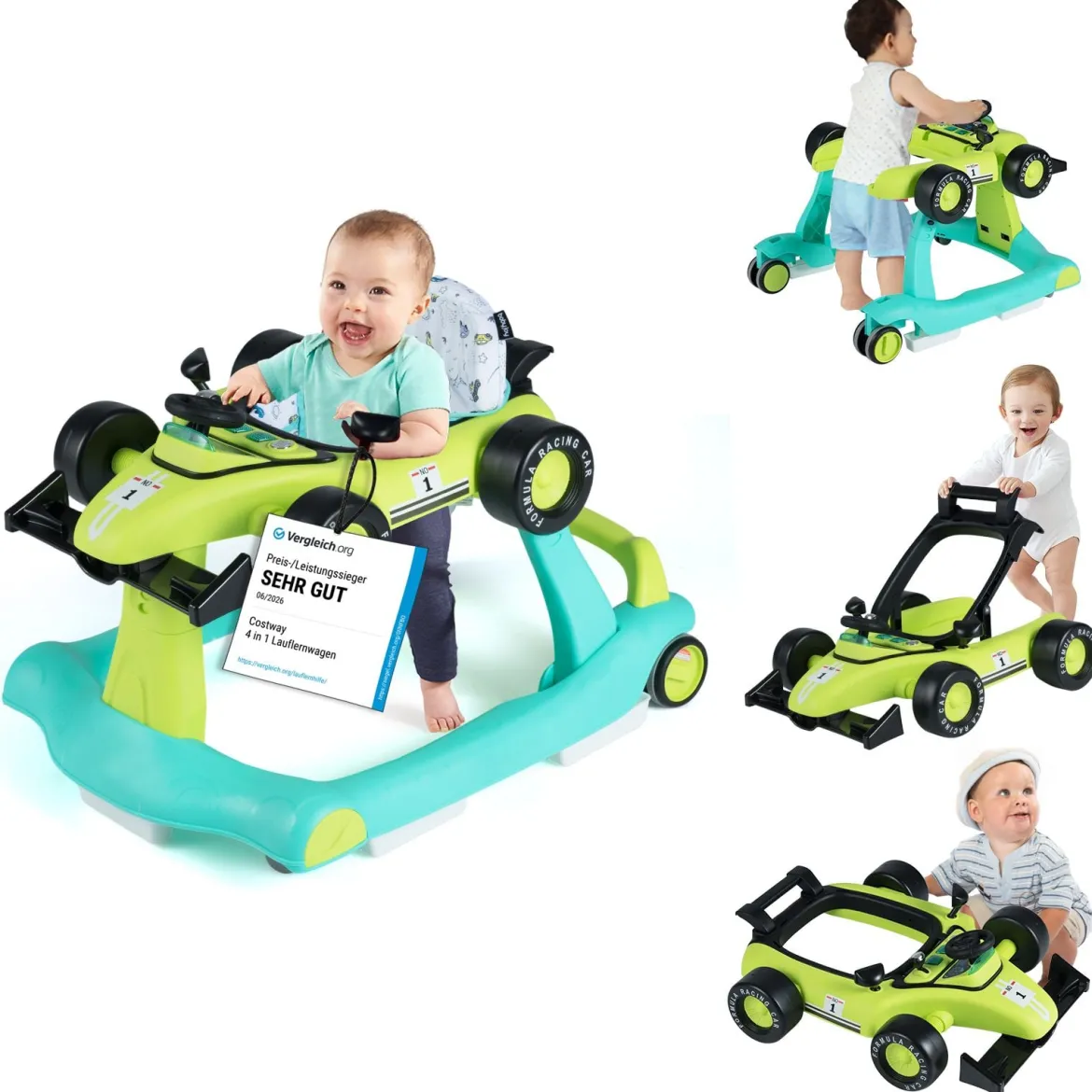4 in 1 Lauflernhilfe Lauflernwagen Klappbar mit Einstellbarer Höhe 15kg Belastbar
