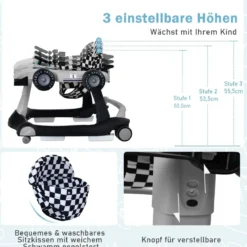 4 in 1 Lauflernhilfe Lauflernwagen Klappbar mit Einstellbarer Höhe 15kg Belastbar