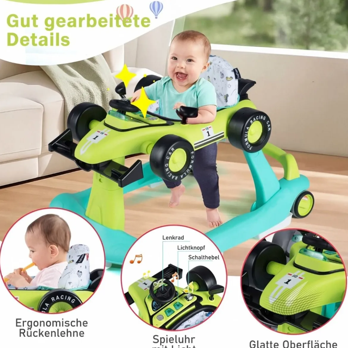 4 in 1 Lauflernhilfe Lauflernwagen Klappbar mit Einstellbarer Höhe 15kg Belastbar
