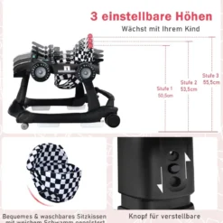 4 in 1 Lauflernhilfe Lauflernwagen Klappbar mit Einstellbarer Höhe 15kg Belastbar