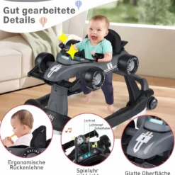 4 in 1 Lauflernhilfe Lauflernwagen Klappbar mit Einstellbarer Höhe 15kg Belastbar