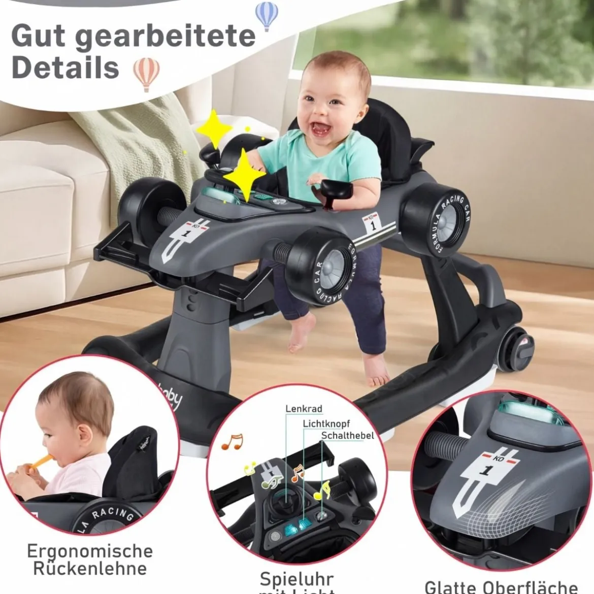 4 in 1 Lauflernhilfe Lauflernwagen Klappbar mit Einstellbarer Höhe 15kg Belastbar