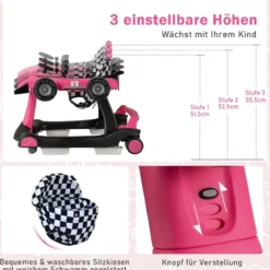 4 in 1 Lauflernhilfe Lauflernwagen Klappbar mit Einstellbarer Höhe 15kg Belastbar