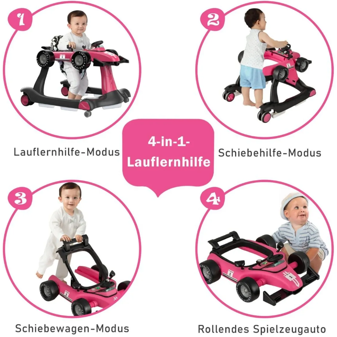 4 in 1 Lauflernhilfe Lauflernwagen Klappbar mit Einstellbarer Höhe 15kg Belastbar