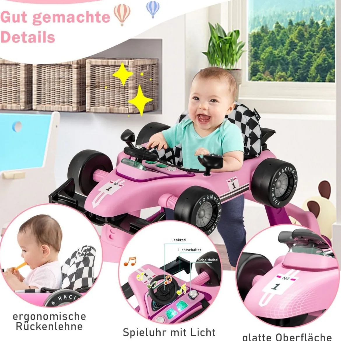 4 in 1 Lauflernhilfe Lauflernwagen Klappbar mit Einstellbarer Höhe 15kg Belastbar