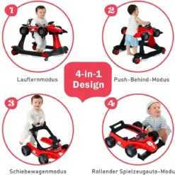4 in 1 Lauflernhilfe Lauflernwagen Klappbar mit Einstellbarer Höhe 15kg Belastbar