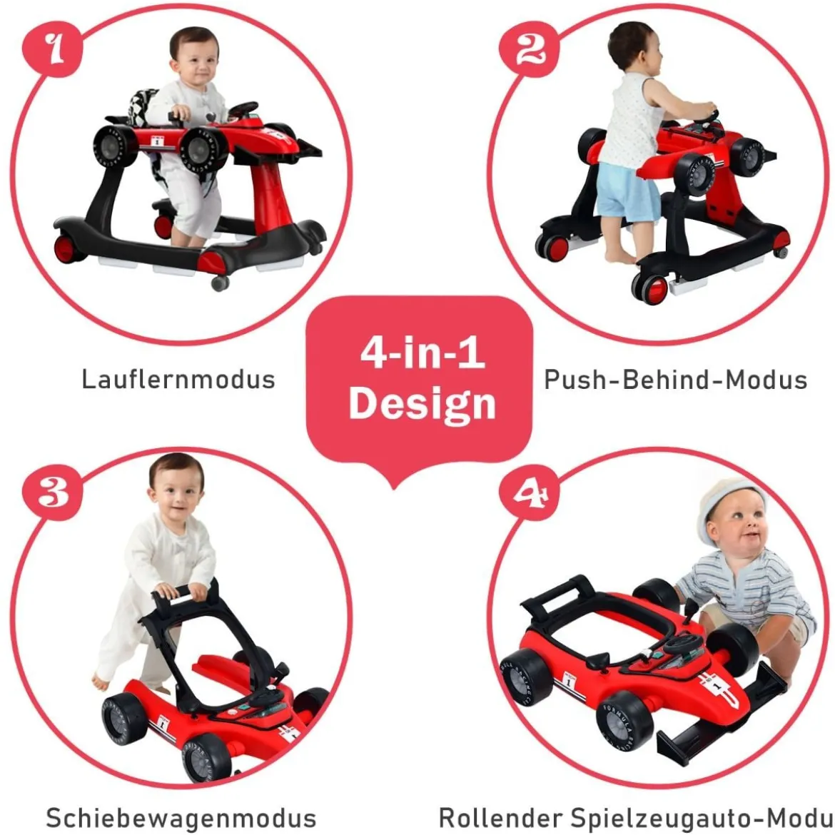 4 in 1 Lauflernhilfe Lauflernwagen Klappbar mit Einstellbarer Höhe 15kg Belastbar