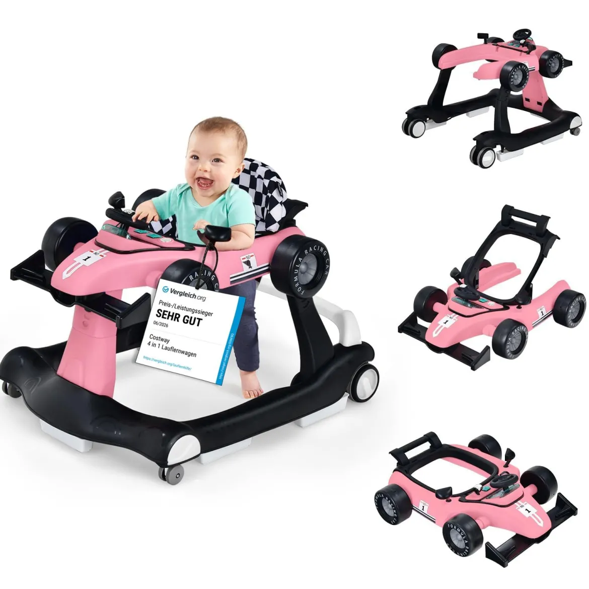 4 in 1 Lauflernhilfe Lauflernwagen Klappbar mit Einstellbarer Höhe 15kg Belastbar