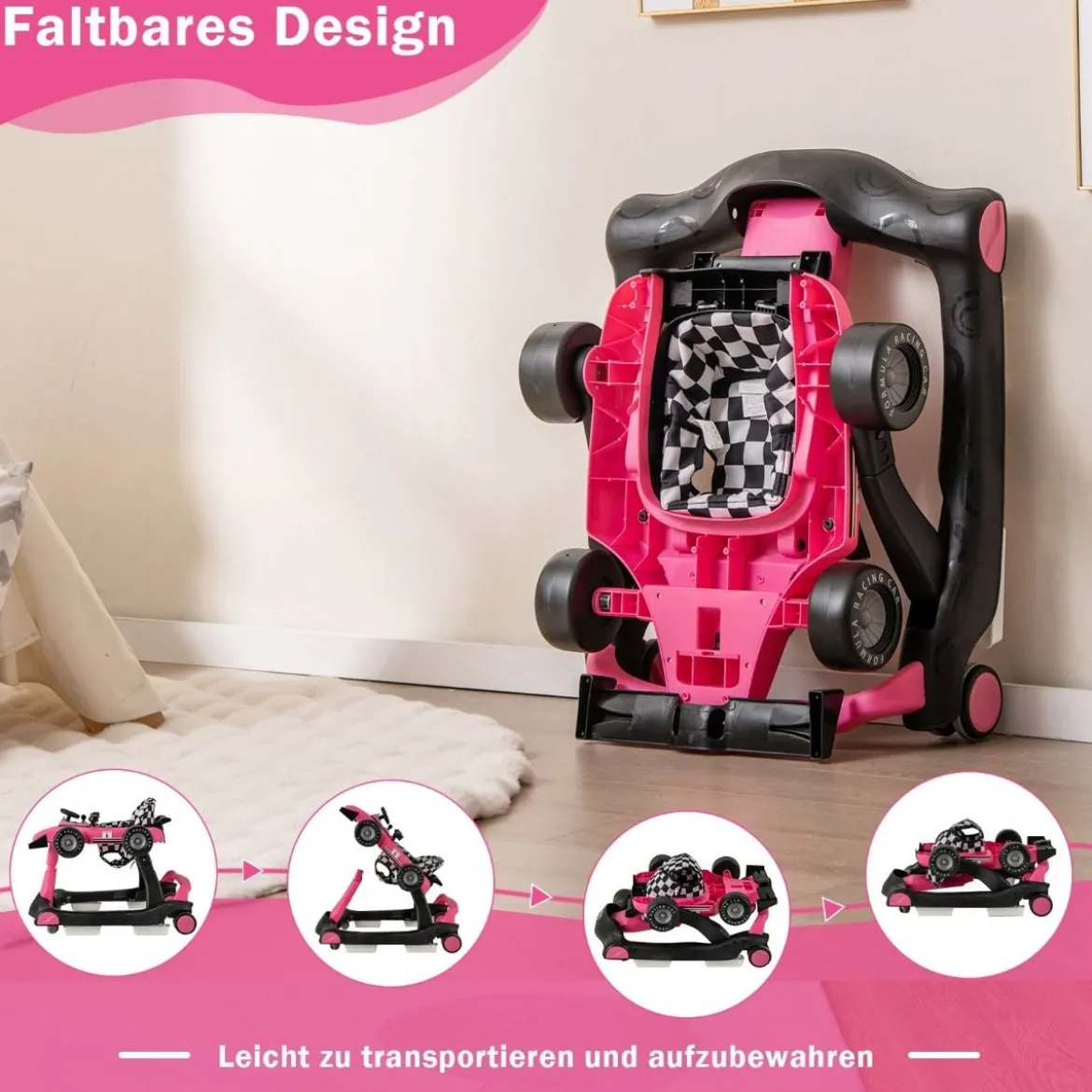 4 in 1 Lauflernhilfe Lauflernwagen Klappbar mit Einstellbarer Höhe 15kg Belastbar