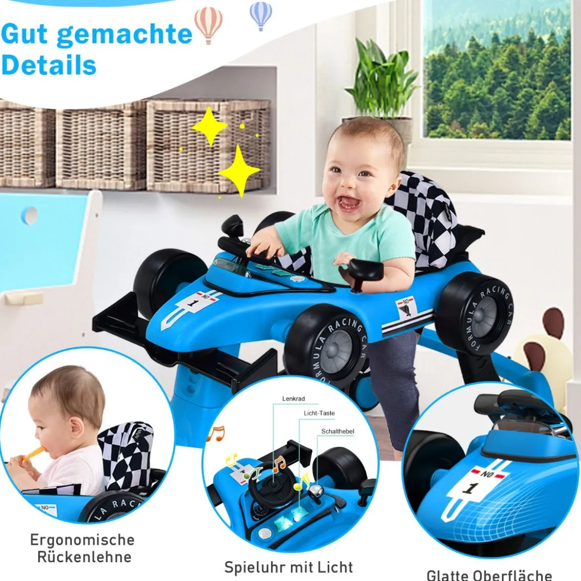 4 in 1 Lauflernhilfe Lauflernwagen Klappbar mit Einstellbarer Höhe 15kg Belastbar