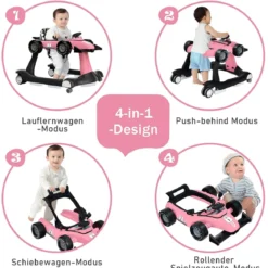 4 in 1 Lauflernhilfe Lauflernwagen Klappbar mit Einstellbarer Höhe 15kg Belastbar