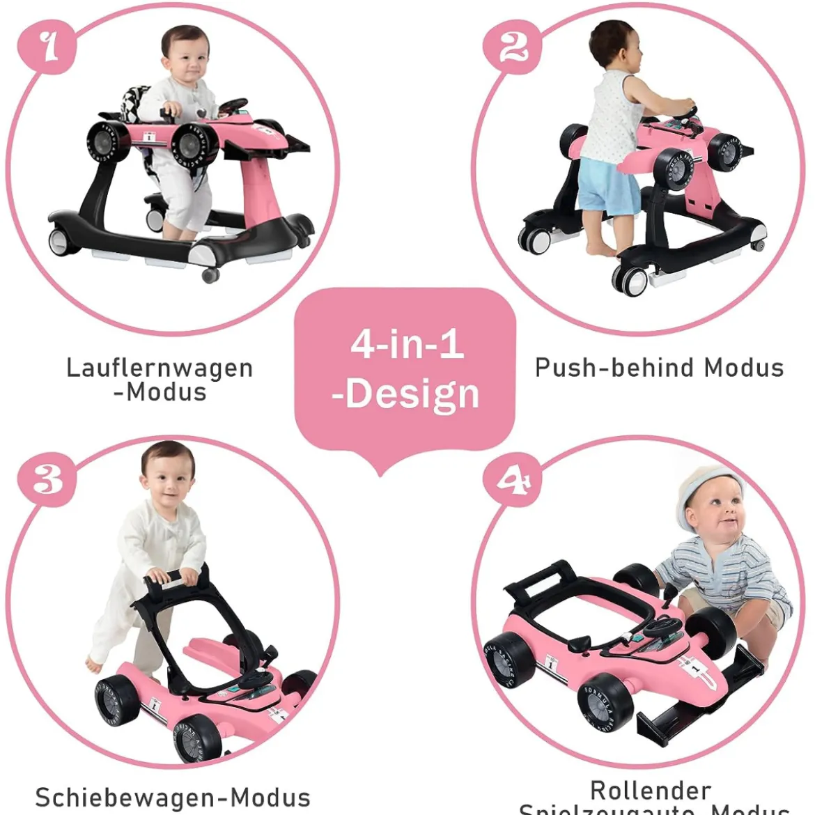 4 in 1 Lauflernhilfe Lauflernwagen Klappbar mit Einstellbarer Höhe 15kg Belastbar