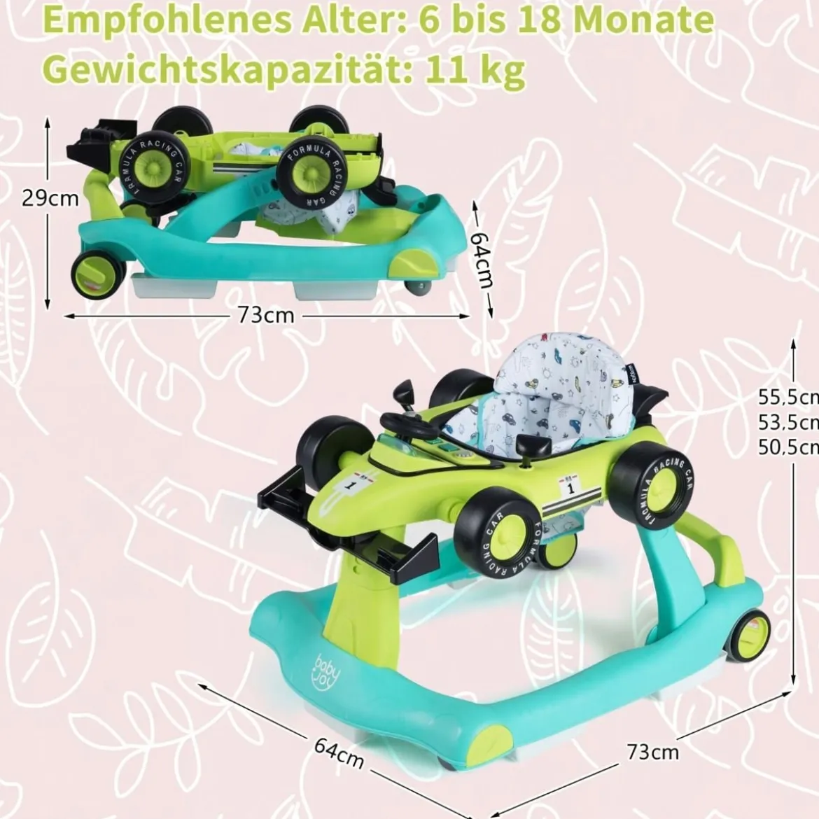 4 in 1 Lauflernhilfe Lauflernwagen Klappbar mit Einstellbarer Höhe 15kg Belastbar