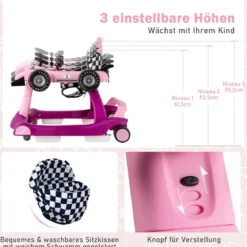 4 in 1 Lauflernhilfe Lauflernwagen Klappbar mit Einstellbarer Höhe 15kg Belastbar