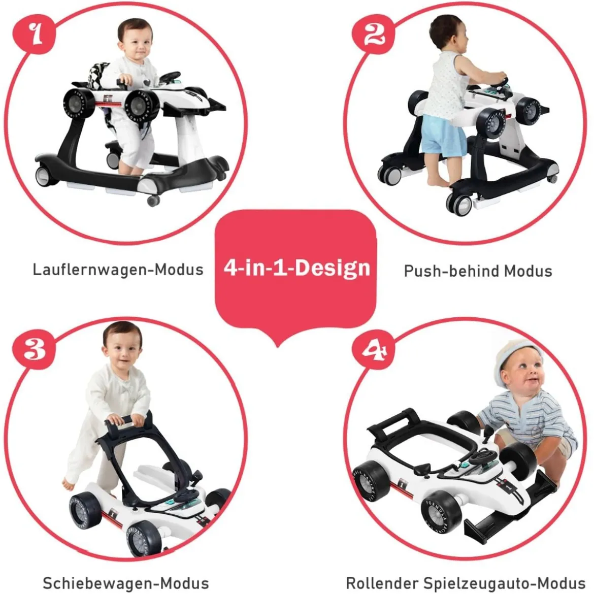 4 in 1 Lauflernhilfe Lauflernwagen Klappbar mit Einstellbarer Höhe 15kg Belastbar