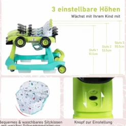 4 in 1 Lauflernhilfe Lauflernwagen Klappbar mit Einstellbarer Höhe 15kg Belastbar