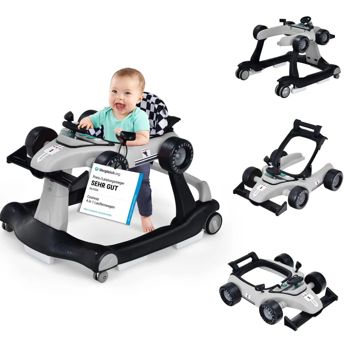 4 in 1 Lauflernhilfe Lauflernwagen Klappbar mit Einstellbarer Höhe 15kg Belastbar