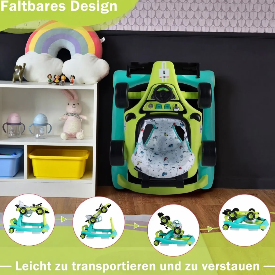 4 in 1 Lauflernhilfe Lauflernwagen Klappbar mit Einstellbarer Höhe 15kg Belastbar