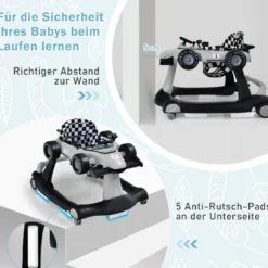 4 in 1 Lauflernhilfe Lauflernwagen Klappbar mit Einstellbarer Höhe 15kg Belastbar
